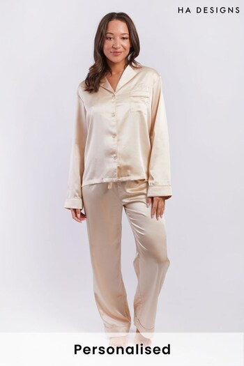 Personalised Luxury Satin Long Sleeve Pyjama Set by HA Designs (K01964) | £60