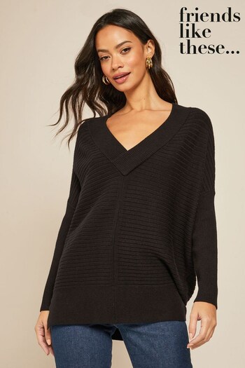 Friends Like These Black V Neck Tunic Knitted Jumper (K02068) | £30