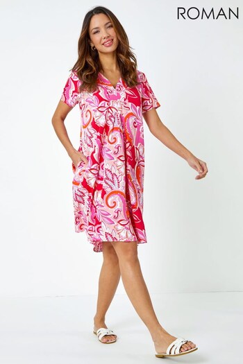 Roman Pink Baroque Floral Pocket Tunic Dress (K02603) | £38