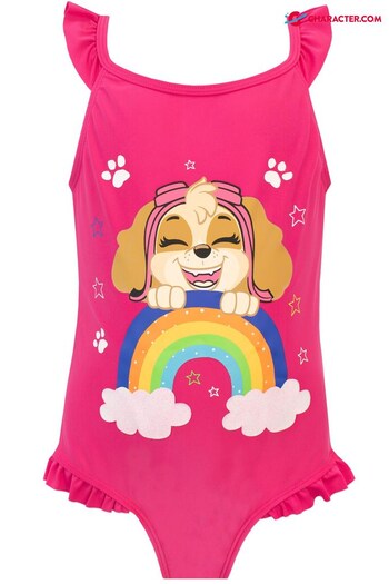 Character Pink Paw Patrol Girls Printed Frill Swimsuit (K02839) | £14