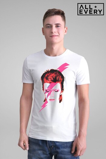 All + Every White David Bowie Aladdin Sane Lightning Bolt Men's Music T-Shirt (K02992) | £22