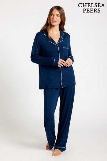 Chelsea Peers Blue Button Up Long Pyjama Set (K04101) | £48
