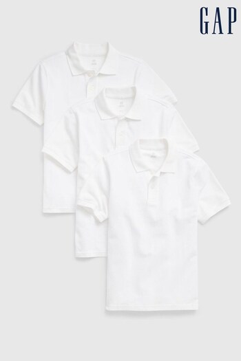 Gap White Organic Cotton 3 Pack Uniform Short Sleeve Polo Shirts (K04362) | £35