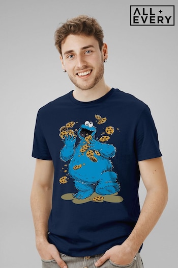 All + Every Navy Sesame Street Cookie Monster Cookies Men's T-Shirt (K04521) | £22