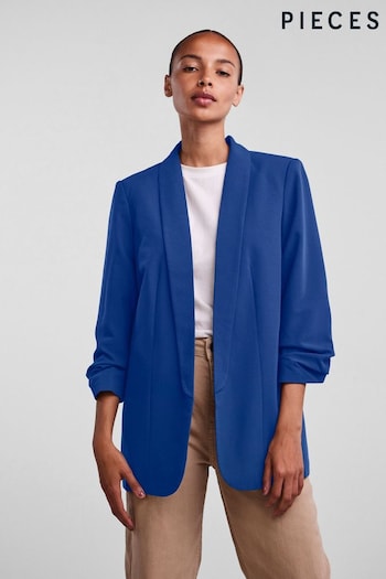 Pieces Blue Relaxed Ruched Sleeve Workwear Blazer (K04704) | £29