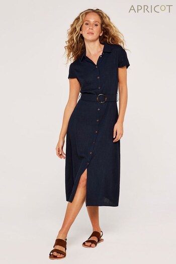 Apricot Navy Blue Vintage Tortoise Shell  Button Dress with a Touch of Linen (K04730) | £35