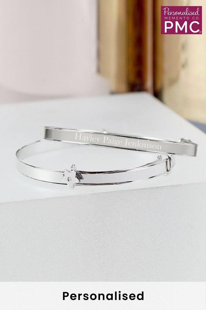 Personalised Sterling Silver Childs Expanding Diamante Star Bracelet by PMC (K04866) | £40
