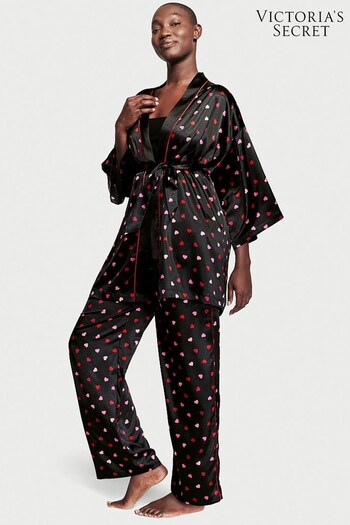 Victoria's Secret Black Hearts Satin 3 Piece Pyjama Set (K06184) | £75