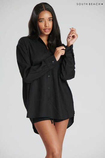 South Beach Black Linen Look Beach Shirt (K06355) | £32