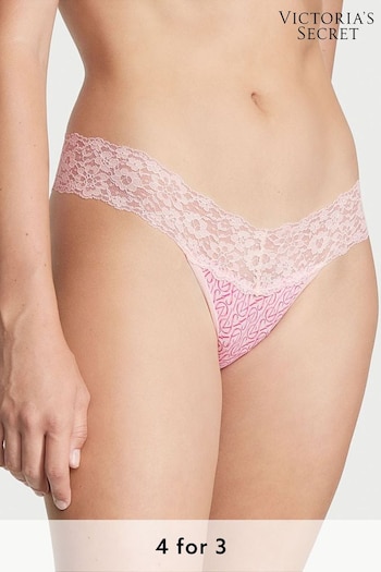 Victoria's Secret Purest Pink Logo Thong Lace Waist Thong Knickers (K06382) | £9