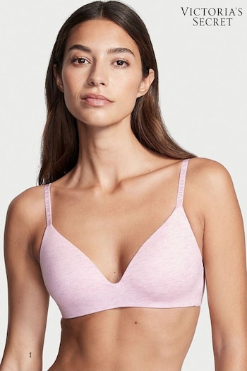 Victoria's Secret Pink Petal Heather Pink Smooth Logo Strap Lightly Lined Non Wired T-Shirt Bra (K06492) | £35