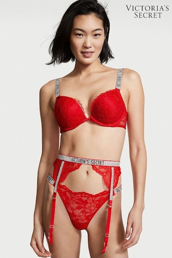 Victoria's Secret Lipstick Red Lace Shine Strap Suspenders (K07074) | £45