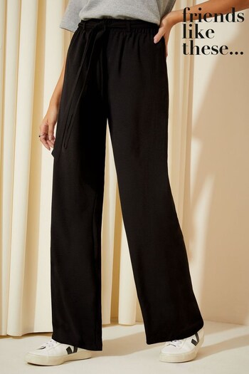 Friends Like These Black Wide Leg Belted Paperbag Trousers (K07585) | £28