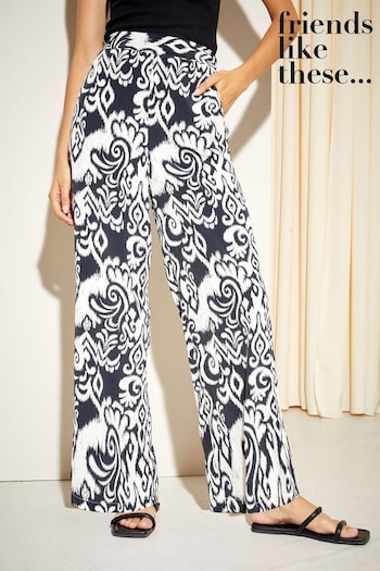 Friends Like These Black and White Wide Leg Pull On Trousers (K07592) | £32