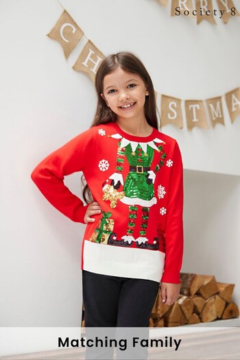 Society 8 Red Elf Christmas Jumper - Girls (K07993) | £20