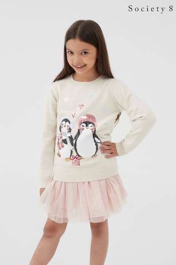 Society 8 White Penguin Christmas Jumper - Girls (K08002) | £20