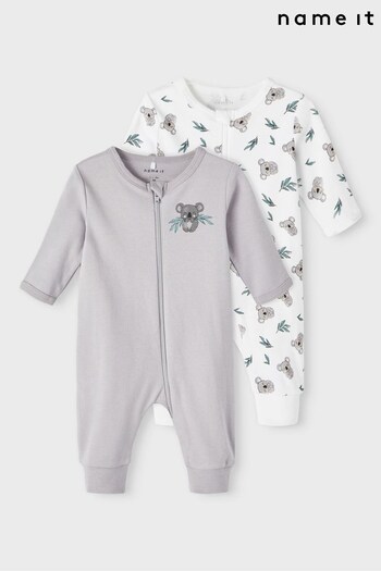 Name It Silver 2 Pack Organic Cotton Sleep Suits (K08102) | £25