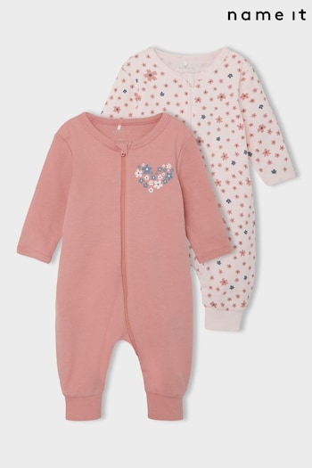 Name It Pink 2 Pack Organic Cotton Sleep Suits (K08104) | £27