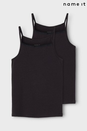 Name It Black Organic Cotton 2 Pack Strappy Vests (K08109) | £10