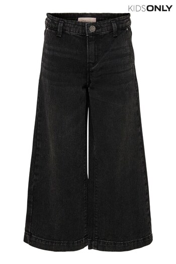 ONLY KIDS Black Wide Leg Cropped Jeans With Adjustable Waist (K08116) | £22