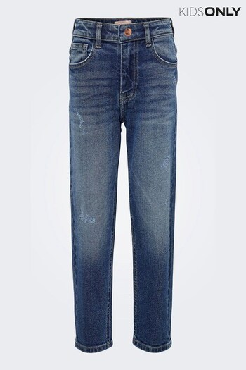ONLY KIDS Distressed Mid Blue Mom Fit Jeans With Adjustable Waistband (K08117) | £22