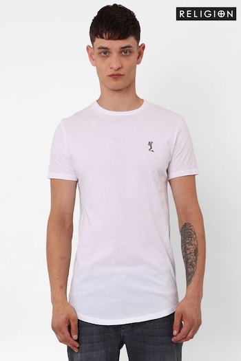 Religion White Organic Curve Hem T-Shirt With Chest Logo (K08186) | £25