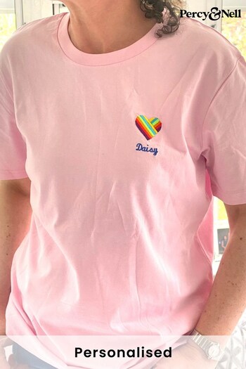 Personalised Embroidered Rainbow Heart T-Shirt by Percy & Nell (K08252) | £26
