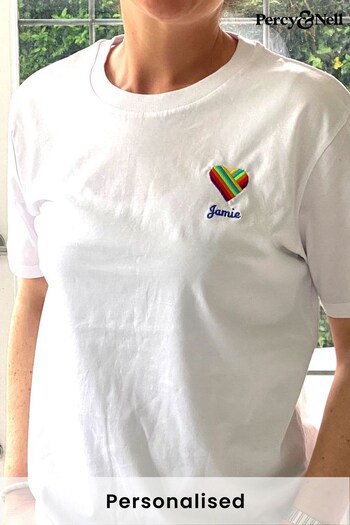 Personalised Embroidered Rainbow Heart T-Shirt by Percy & Nell (K08254) | £26