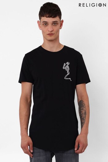 Religion Black Organic Curve Hem T-Shirt With Chest Logo (K08288) | £25