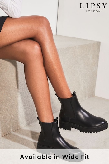Lipsy Black Wide FIt Chunky Flat Chelsea Ankle Boot (K08317) | £50
