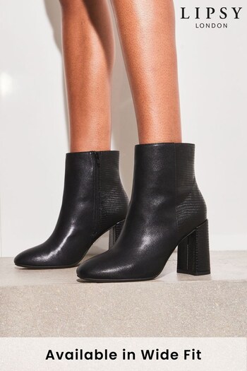 Lipsy Black Wide FIt Mid Block Heel Ankle Boot (K08331) | £52