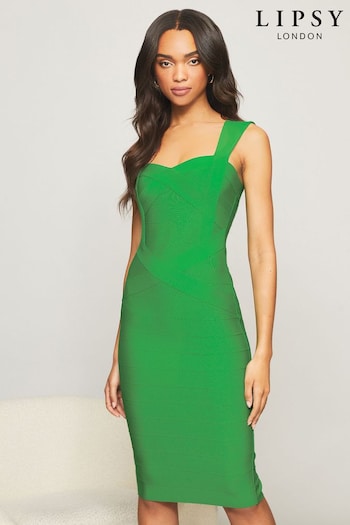 Lipsy Green Sweetheart Neck Strappy Bandage Midi Dress (K08562) | £65