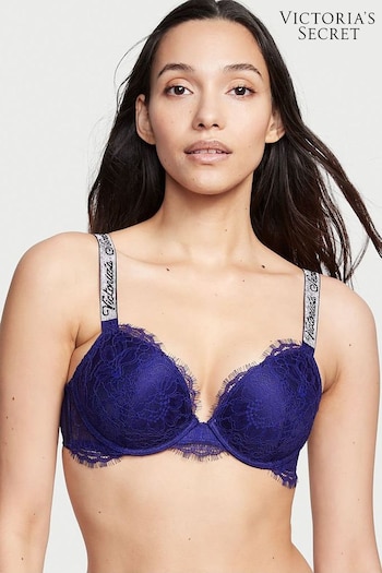 Victoria's Secret Night Ocean Blue Lace Shine Strap Push Up Bra (K08575) | £59