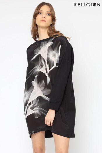 Religion Black Sweat Style Tunic Dress (K08699) | £75
