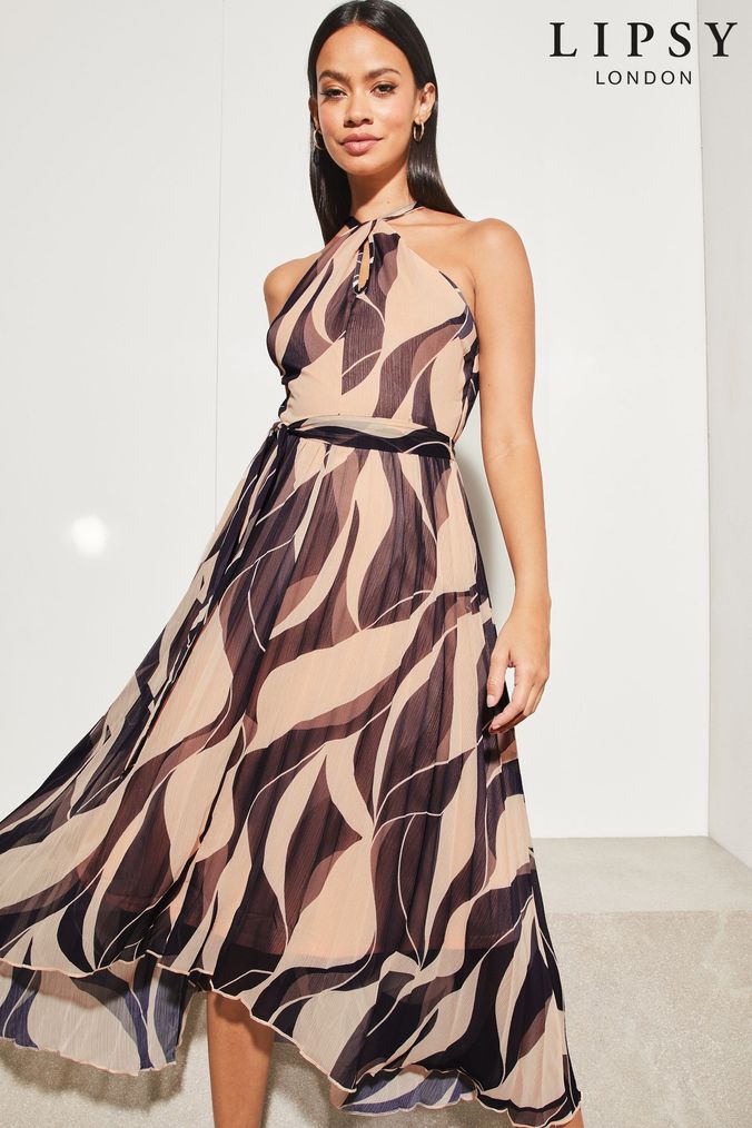 Lipsy metallic pleated on sale halterneck maxi dress