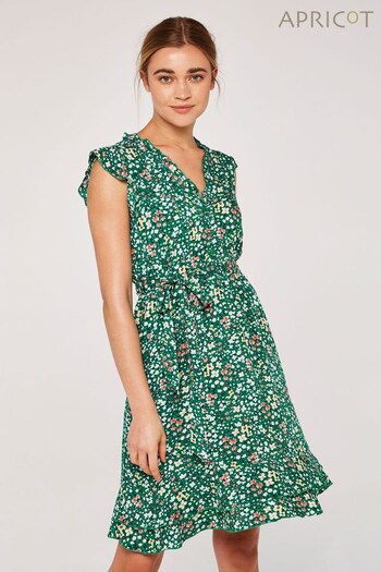 Apricot Green Ditsy Cluster Ruffle Dress (K09327) | £30