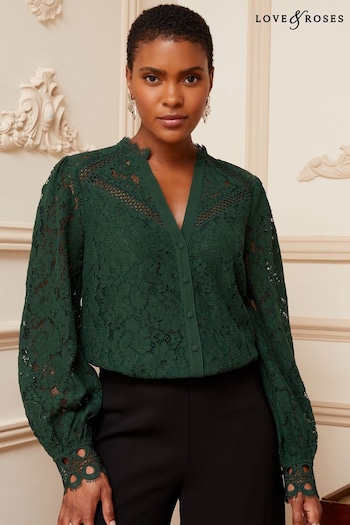 Gifts £100 & Over Green Lace Button Through Blouse (K09369) | £46