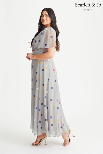 Scarlett & Jo Grey Multi Polka Dot Isabelle Angel Sleeve Maxi Dress (K09386) | £95