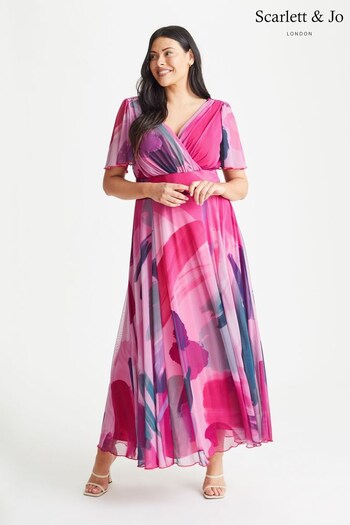 Scarlett & Jo Pink & Purple Print Isabelle Angel Sleeve Maxi Dress (K09394) | £95