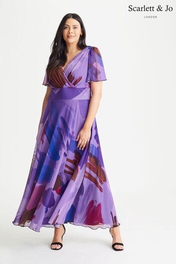Scarlett & Jo Purple Multi Print Isabelle Angel Sleeve Maxi Dress (K09395) | £95