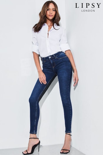 Lipsy Dark Blue Wash Mid Rise Skinny Jeans -embroidered (K09403) | £42