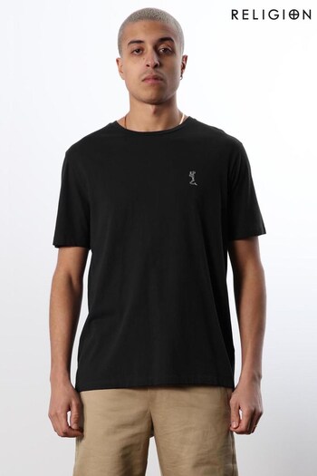 Religion Black Organic Slim Fit T-Shirt With Chest Logo (K09408) | £25