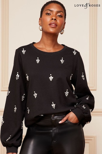 Love & Roses Black All over Beaded Embellished Sweatshirt (K09412) | £42