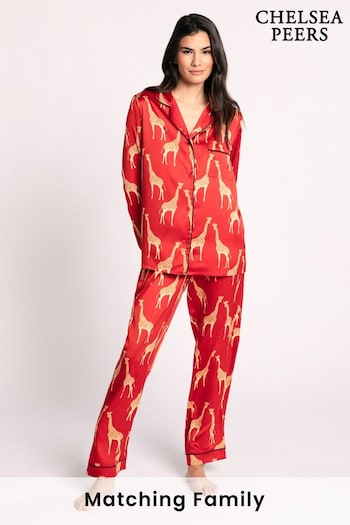 Chelsea Peers Red Satin Button Up Long Pyjama Set (K09440) | £50