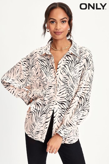 ONLY Black and White Long Sleeve Zebra Animal Printed Shirt (K09593) | £35