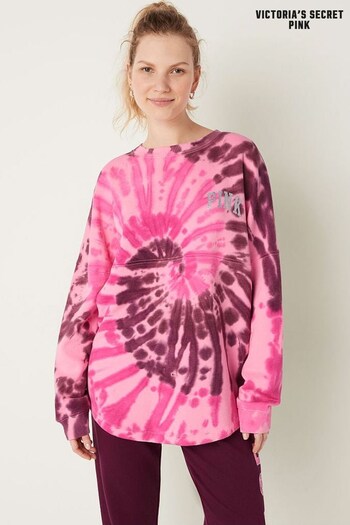 Victoria's Secret PINK Pink Spiral Tie Dye Shine Fleece Long Sleeve Oversized Sweatshirt (K09844) | £50