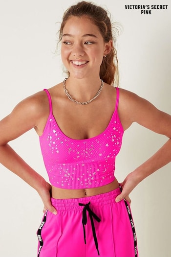 Victoria's Secret PINK Atomic Pink Stars Seamless Lightly Lined Low Impact Sports Bra (K09919) | £26