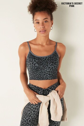 Victoria's Secret PINK Dark Steel Leopard Grey Ultimate Lightly Lined Sports Crop (K09922) | £26