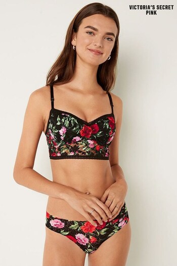 Victoria's Secret PINK Pure Black Floral Lace Wired Push Up Bralette (K09924) | £30