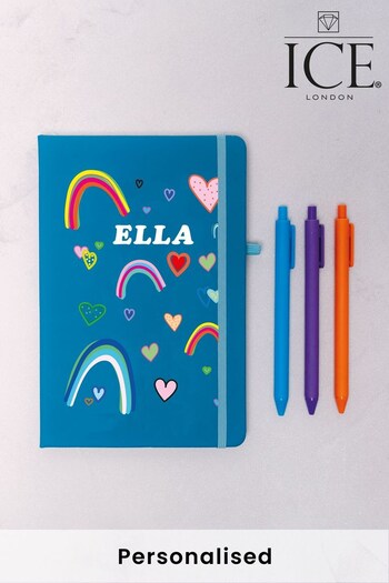 Personalised Rainbows Notebook and Set of 3 Pens by Ice London (K10688) | £12